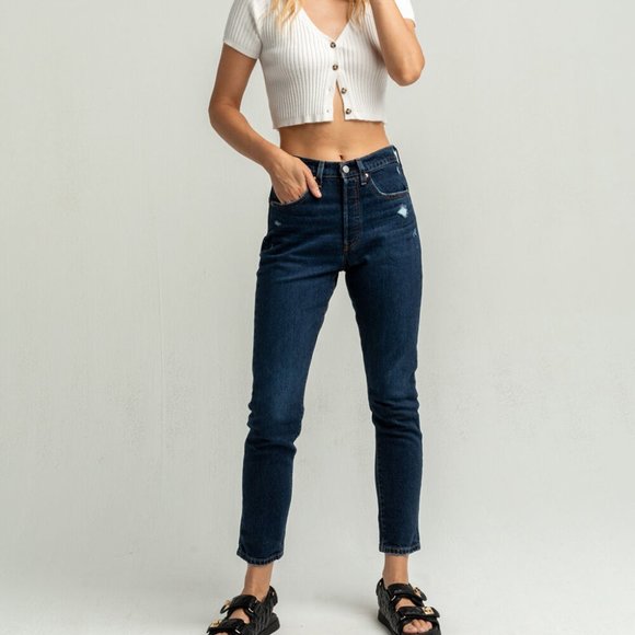 Levi's 501 Skinny Dark Distressed Salsa NWT Button Fly Jeans 25 W x 30 L - Picture 1 of 12